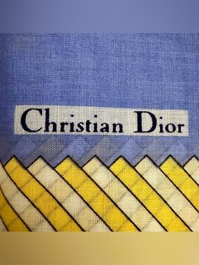 Authentic Christian Dior Blue Yellow Diagonal Geometric Pocket Square Scarf